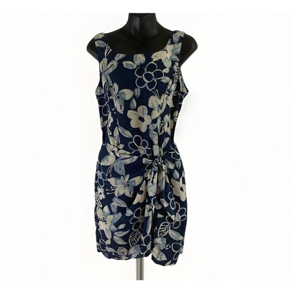 Vintage 90s Y2K Rampage R-Wear Size 7 Dress Blue Faux Wrap Hawaiian Tropical - Picture 1 of 9